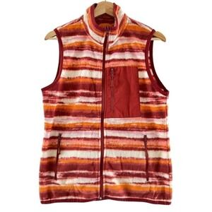 Telluride Clothing Company Fleece Vest Red‎ Orange Stripe Sleeveless Jacket M